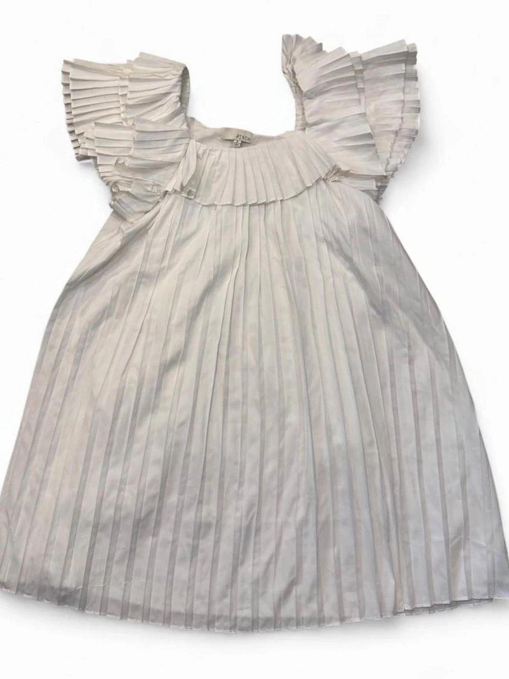 PINCH Pleated Ruffle Sleeve Dress in White Size Small